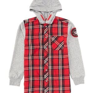 NWT Levi's Big Boys Long Sleeve Plaid Flannel Hooded Shacket - size XL